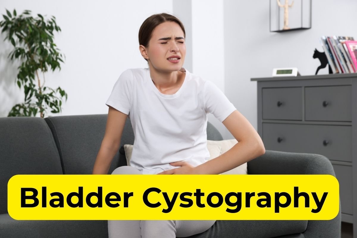 Medical illustration of bladder cystography procedure