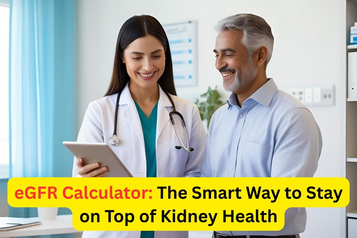 Doctor analyzing kidney function test results with eGFR calculator